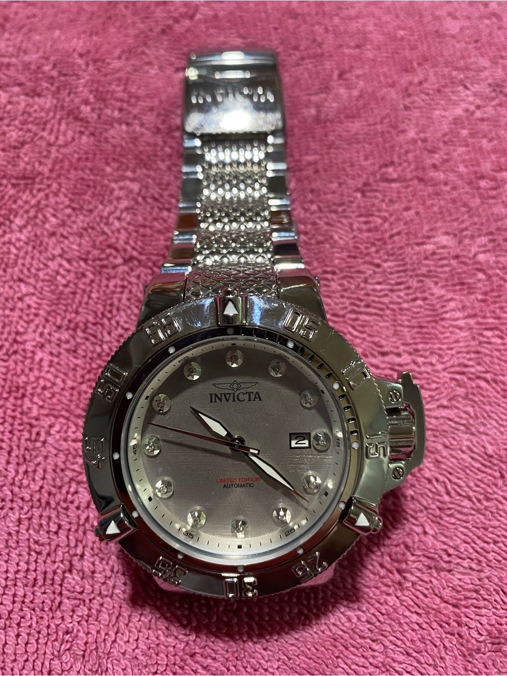 Invicta Silver Tone Men's Automatic Watch with Diamond Markers